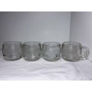 Set If 4 Nestles Nestcafe Etched World Map Coffee Mug Clear Glass  Vintage 1970s